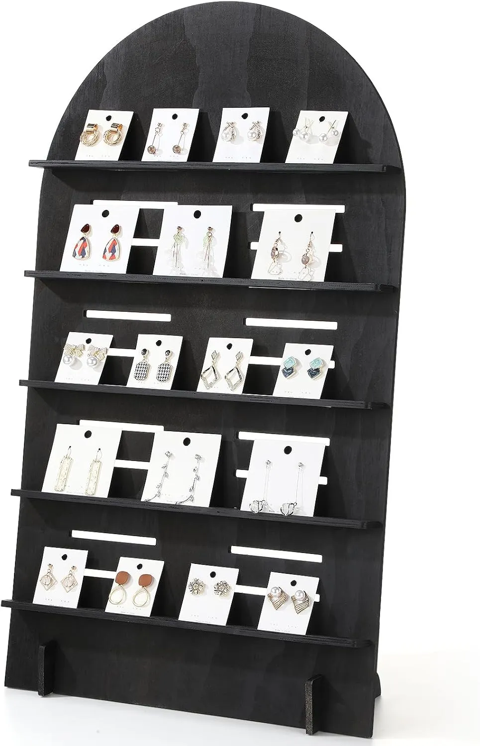 1 Pcs 5 Tier Wooden Earring Display Stand Jewelry Display Rack with Adjustable Height for Retail Storage (Black)