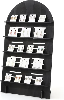 1 Pcs 5 Tier Wooden Earring Display Stand Jewelry Display Rack with Adjustable Height for Retail Storage (Black)