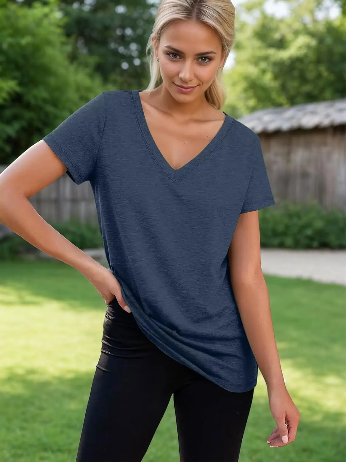 3 Pack Women's T Shirts Short Sleeve Basic Tees, 2025 Spring Summer Clothing V Neck Casual Tops Trendy Outfits