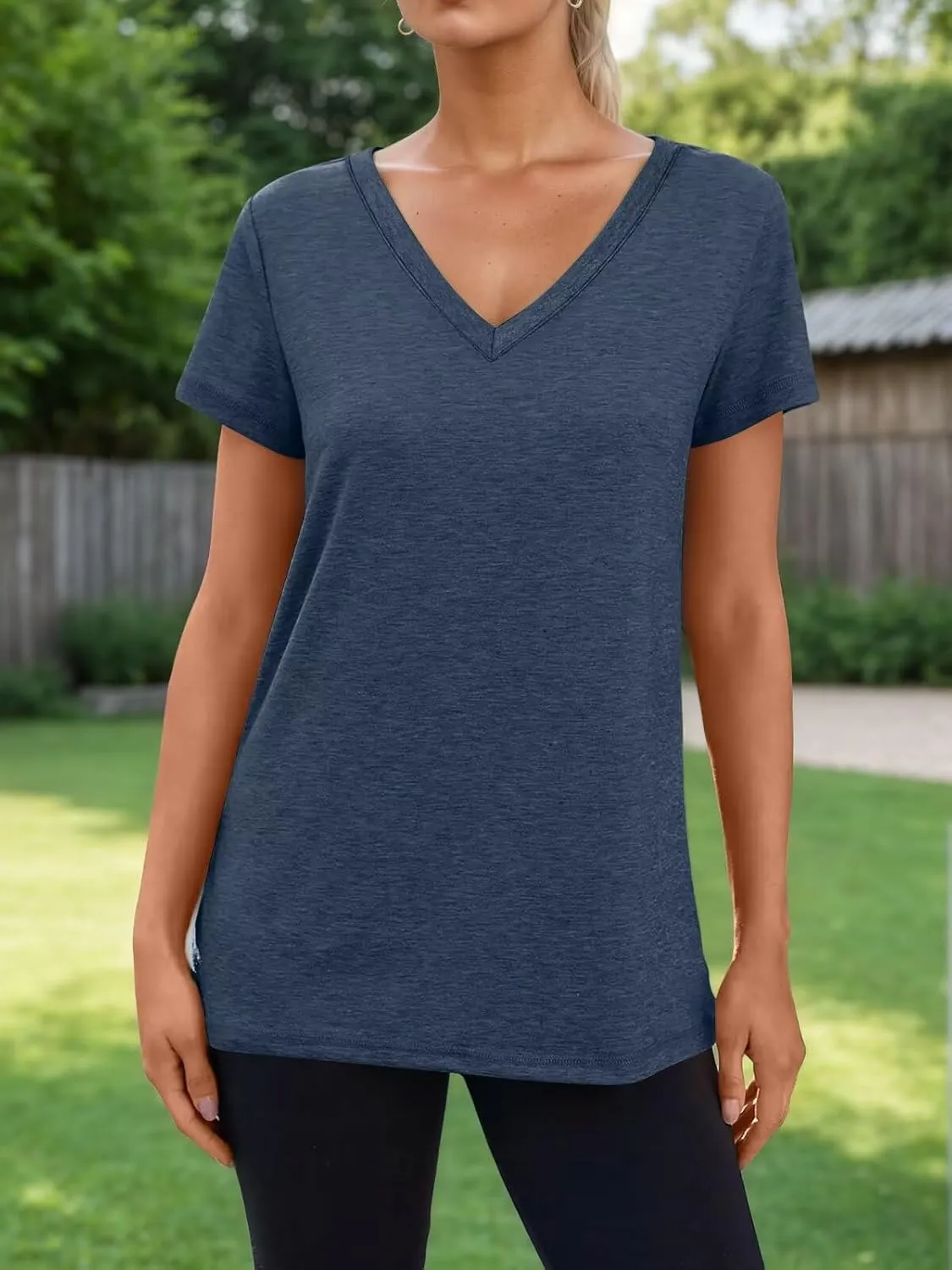 3 Pack Women's T Shirts Short Sleeve Basic Tees, 2025 Spring Summer Clothing V Neck Casual Tops Trendy Outfits
