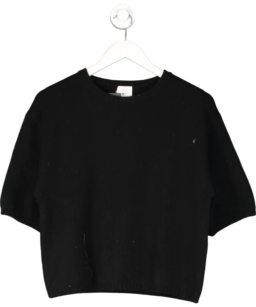 almada label Black Cashmere Blend Short Sleeve Knit Top UK S