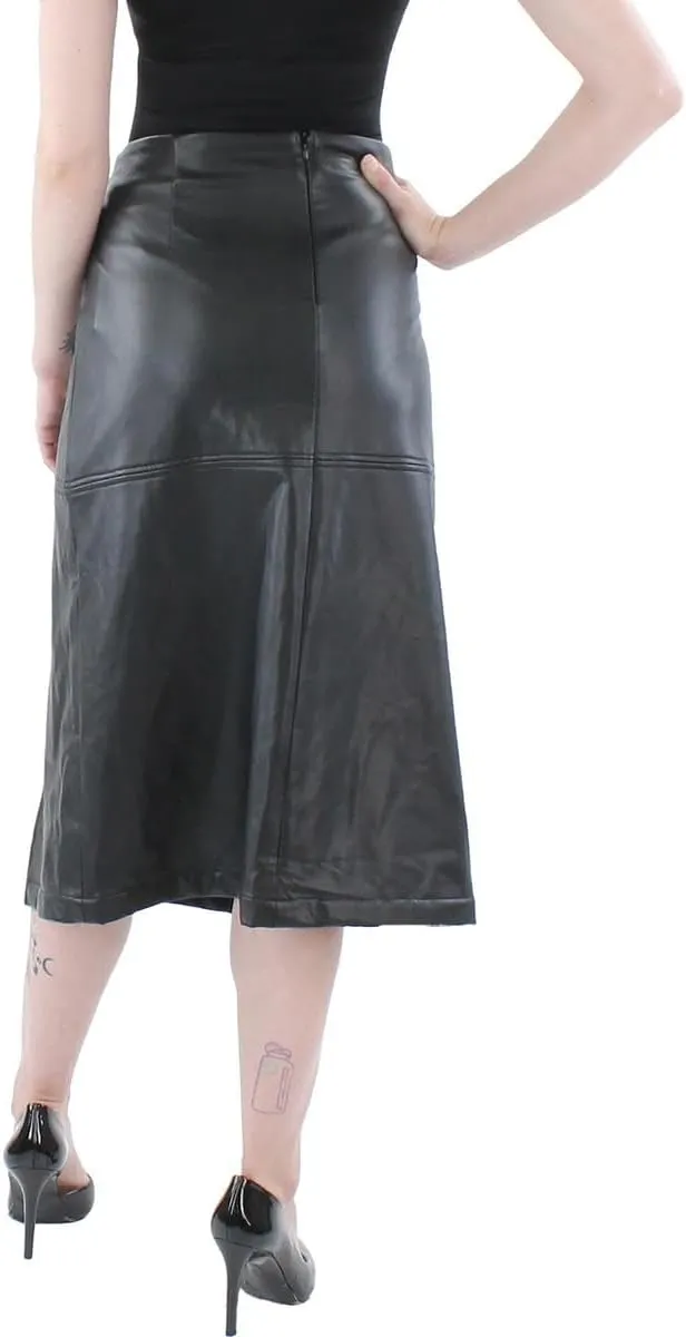 Anne Klein Womens Slit Faux Leather Pencil Skirt