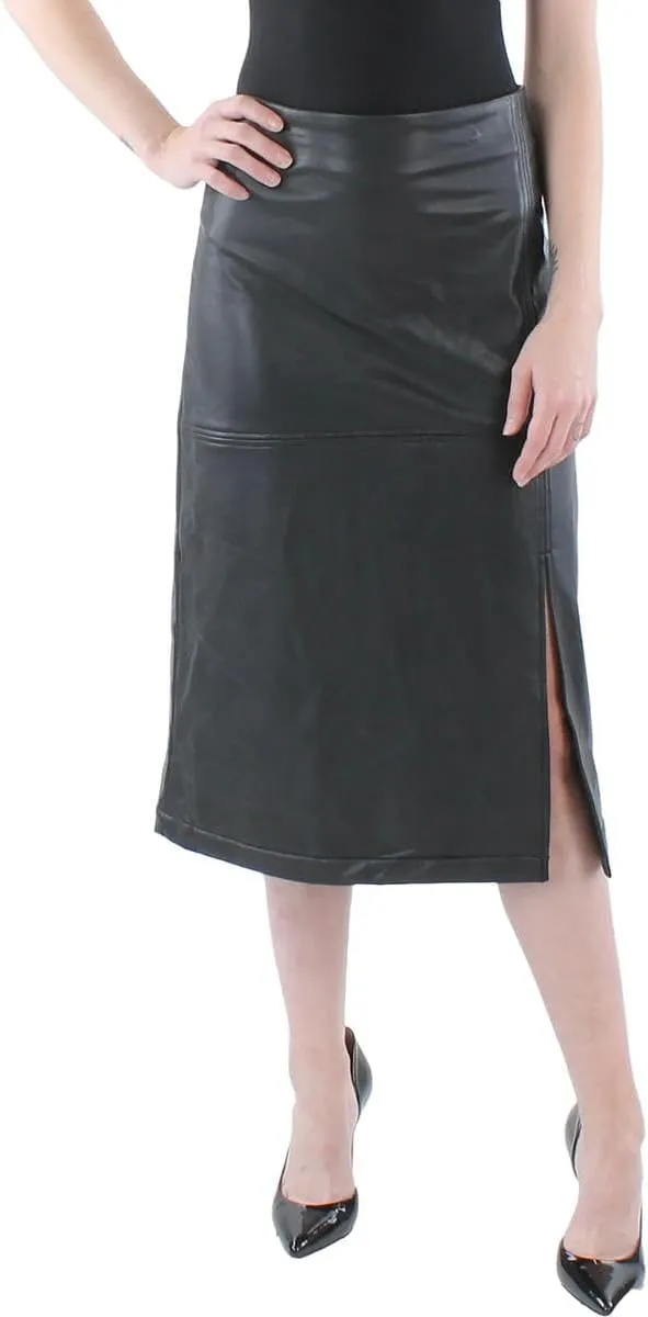 Anne Klein Womens Slit Faux Leather Pencil Skirt