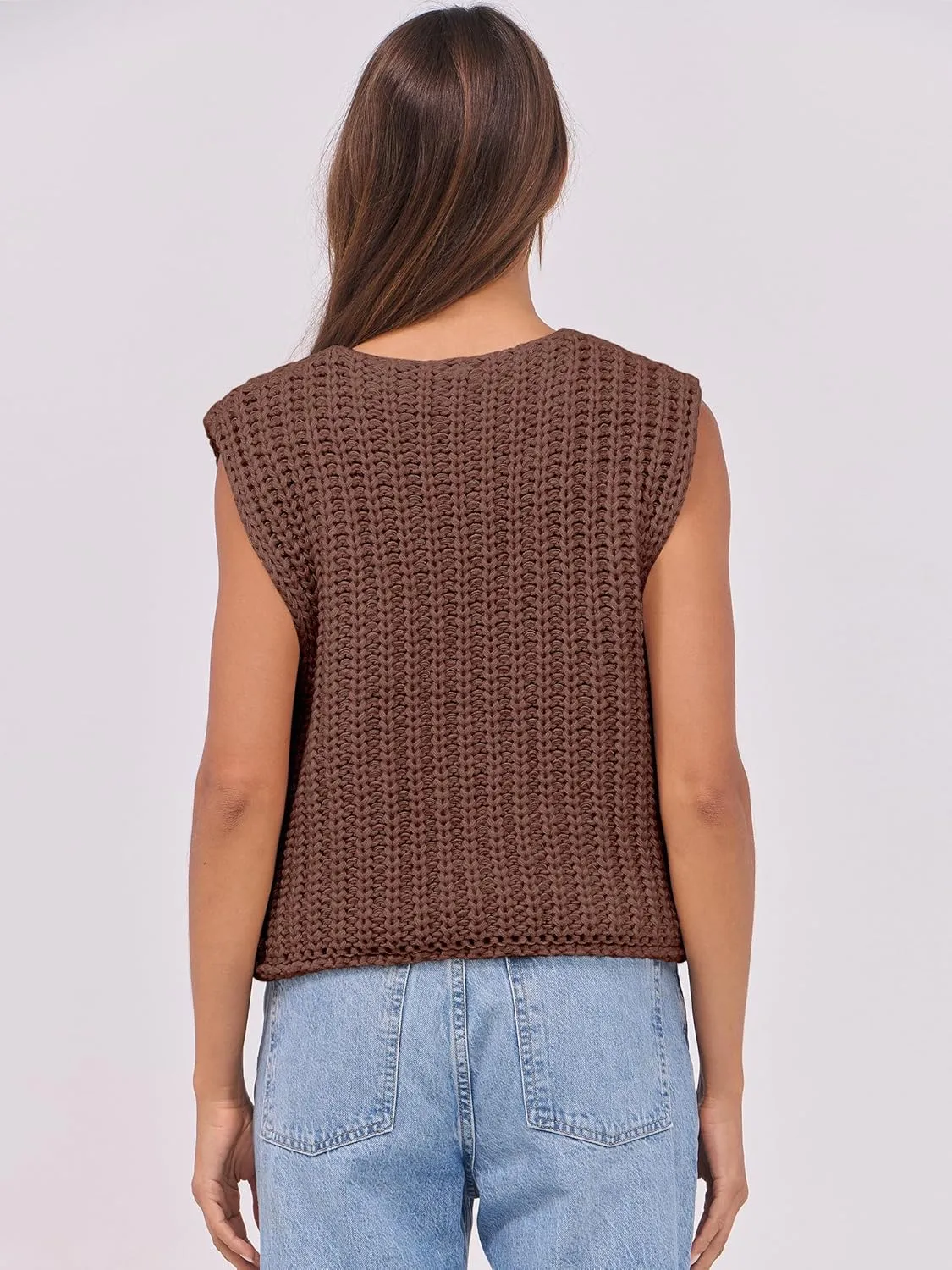 ANRABESS Women Chunky Knit Sweater Vest Button Down Casual Sleeveless Cardigan with Pockets Spring Trendy Outfits 2025