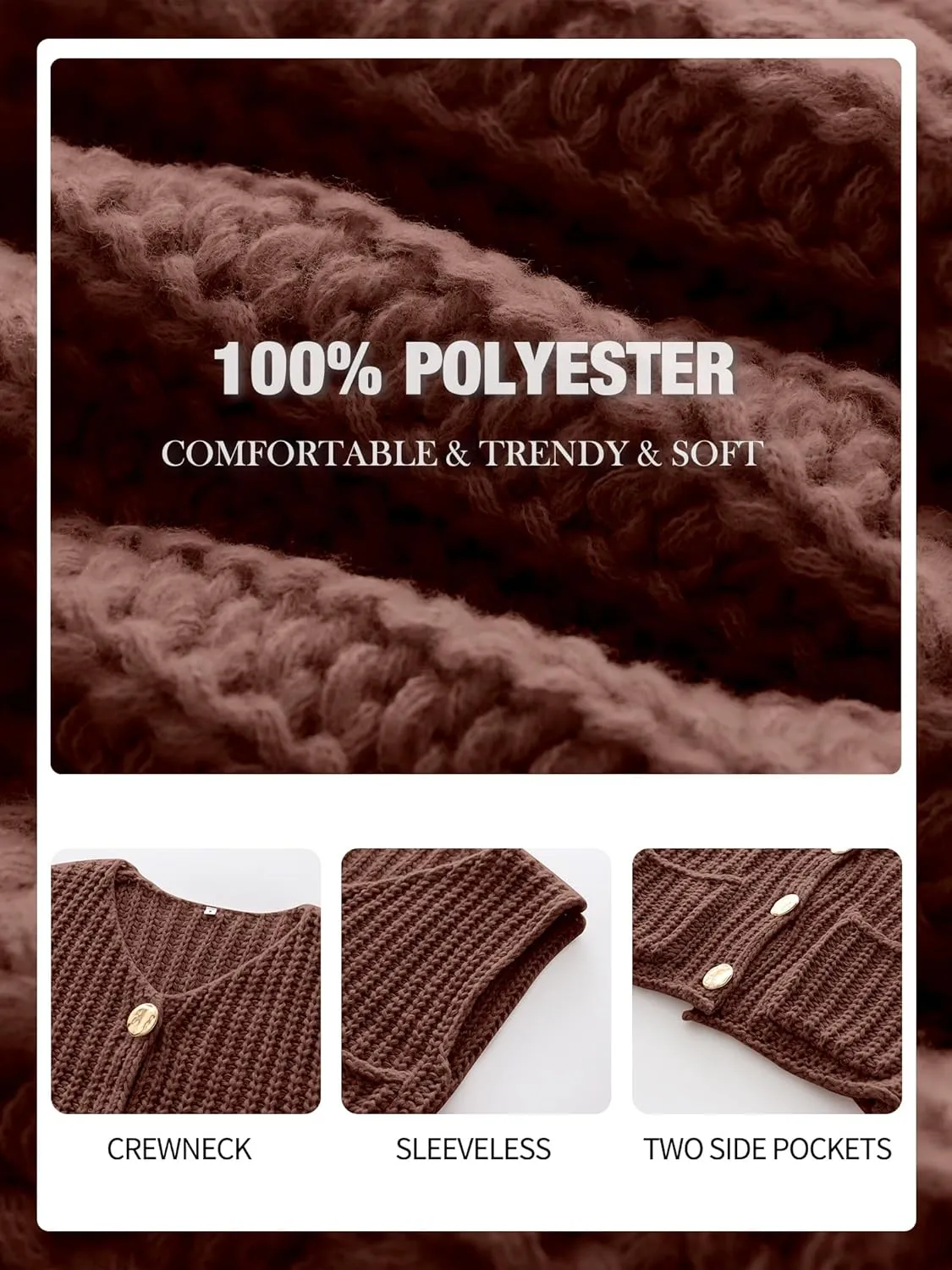 ANRABESS Women Chunky Knit Sweater Vest Button Down Casual Sleeveless Cardigan with Pockets Spring Trendy Outfits 2025
