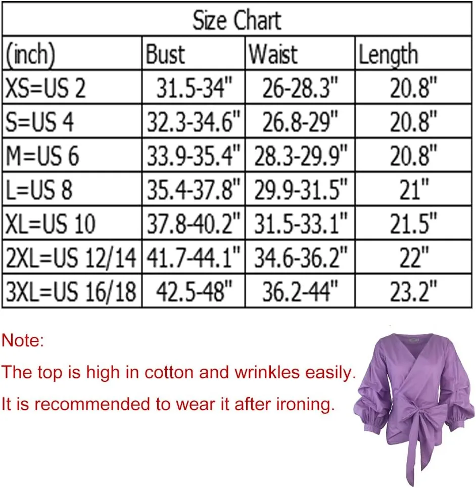AOMEI Women Spring Summer Blouses with Puff Sleeve Sashes Shirts Tops