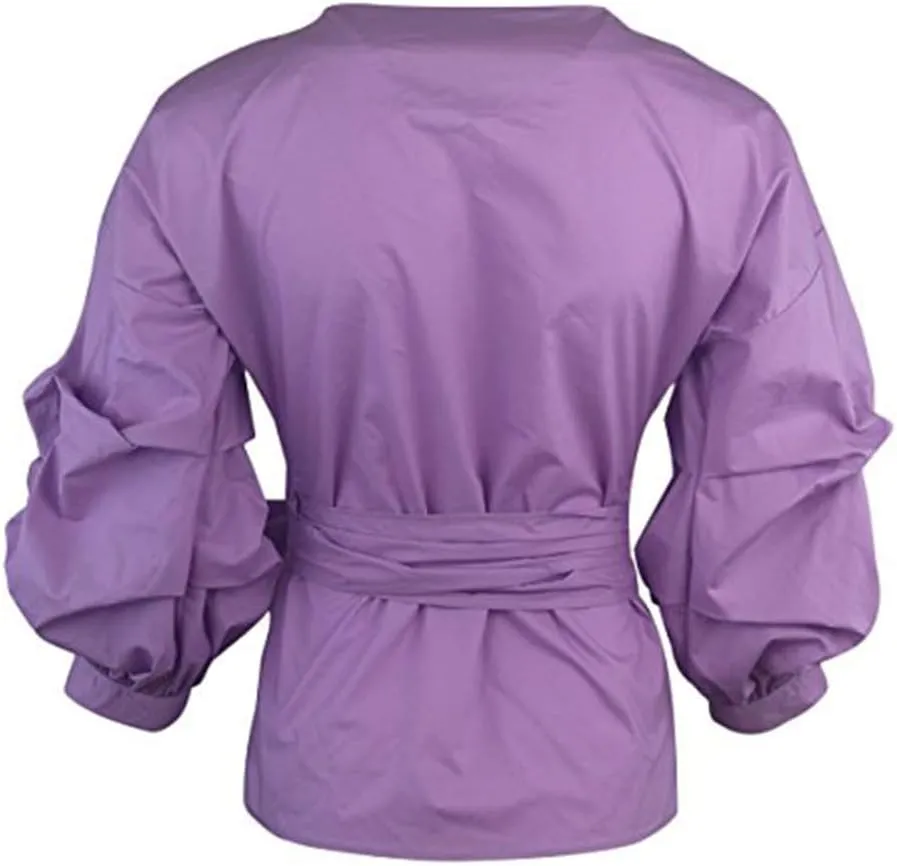 AOMEI Women Spring Summer Blouses with Puff Sleeve Sashes Shirts Tops