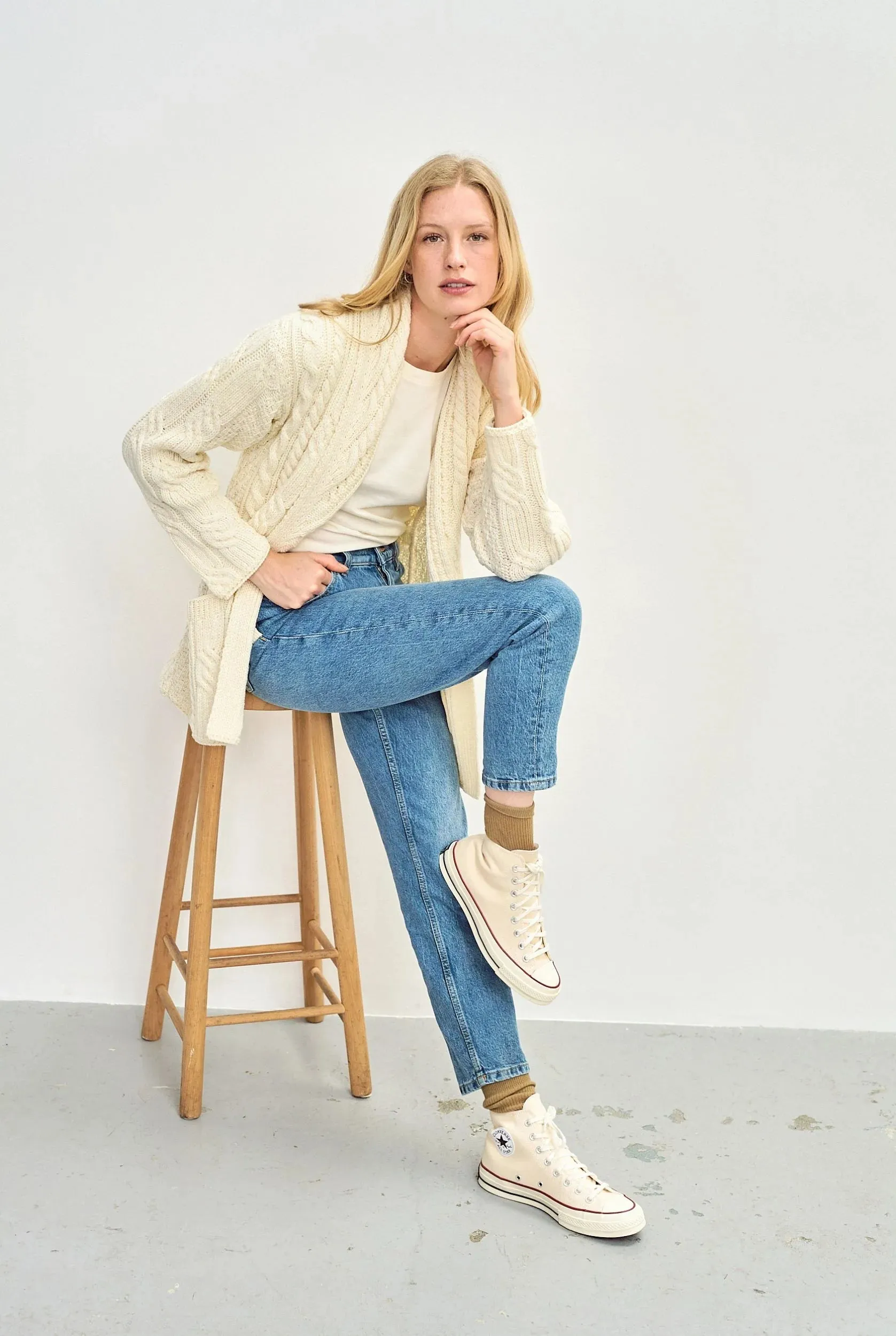 Aran - Belted Cardigan - Cream