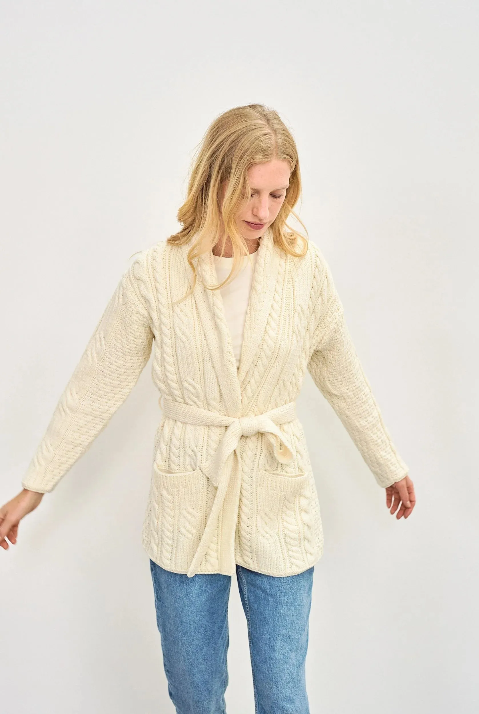 Aran - Belted Cardigan - Cream