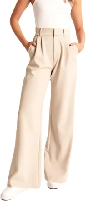 Black Wide-Leg Tailored Pants,Business Casual Pants for Women,High Elastic High Waisted Work Trousers