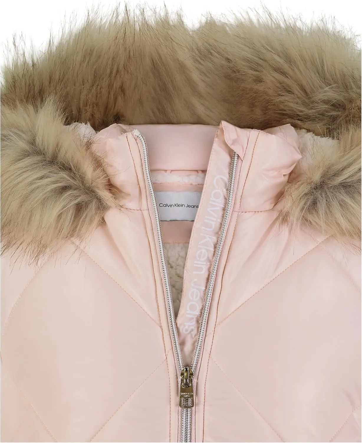 Calvin Klein Girls' Short Length Hooded Winter Diamond Quilt Puffer Jacket with Fleece Lining
