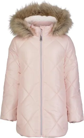 Calvin Klein Girls' Short Length Hooded Winter Diamond Quilt Puffer Jacket with Fleece Lining