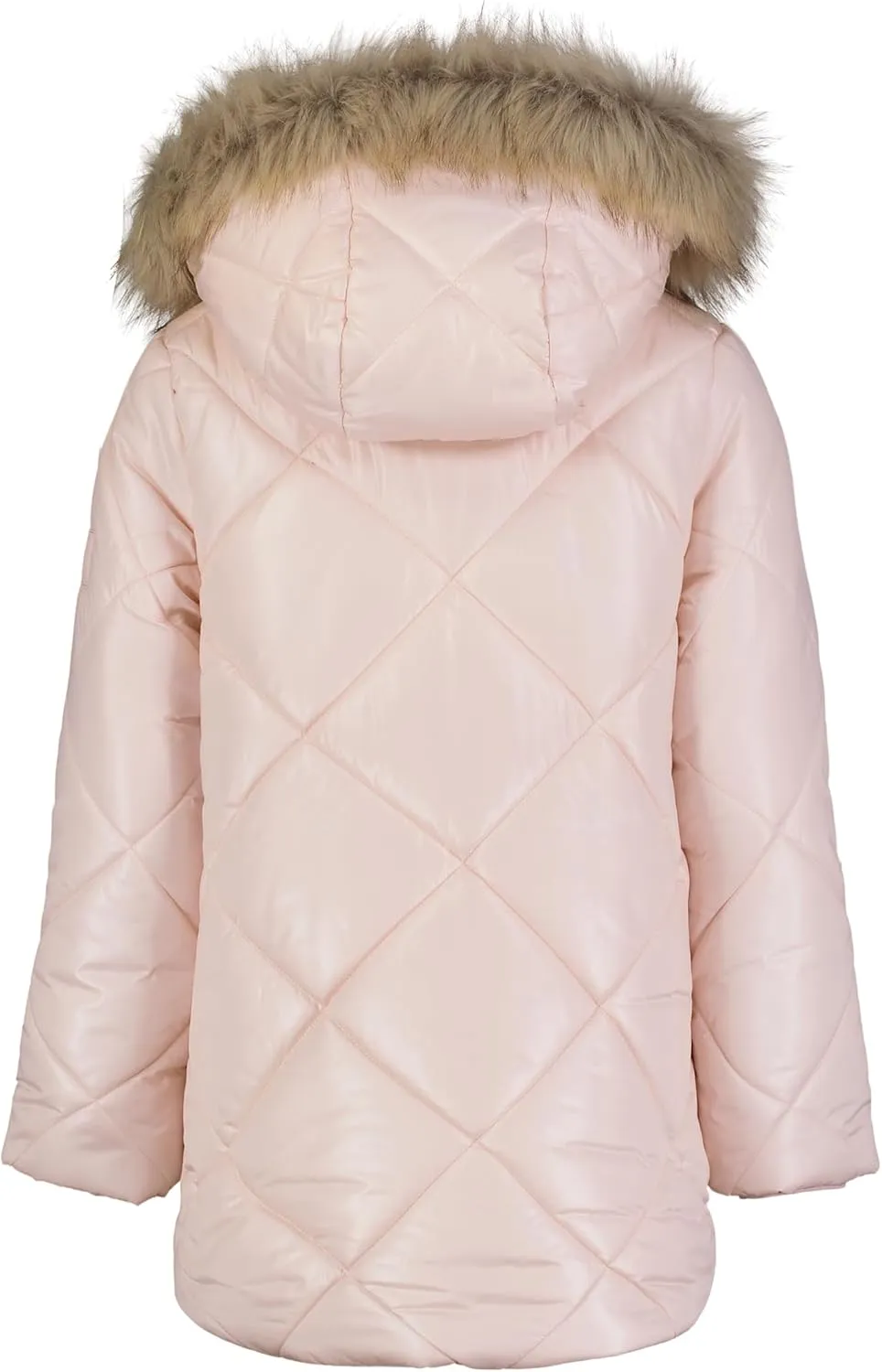 Calvin Klein Girls' Short Length Hooded Winter Diamond Quilt Puffer Jacket with Fleece Lining