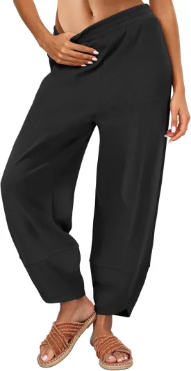 Caracilia Women Barrel Wide Leg Pants Casual Elastic Waist Loose Comfy Spring Vacation Travel Baggy Lounge Sweatpants