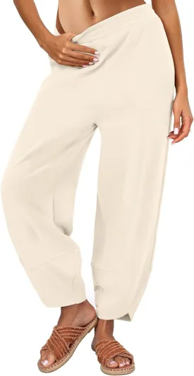 Caracilia Women Barrel Wide Leg Pants Casual Elastic Waist Loose Comfy Spring Vacation Travel Baggy Lounge Sweatpants