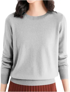 Cashmere Sweaters for Women Knit Cashmere Crew Neck Long Sleeve Soft Pullover Sweater