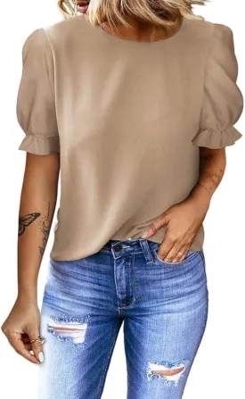 Dokotoo Womens Tops Trendy 2025 Spring Summer Short Sleeve Shirts Business Casual Dressy Blouses