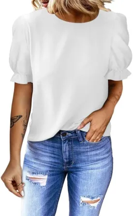 Dokotoo Womens Tops Trendy 2025 Spring Summer Short Sleeve Shirts Business Casual Dressy Blouses