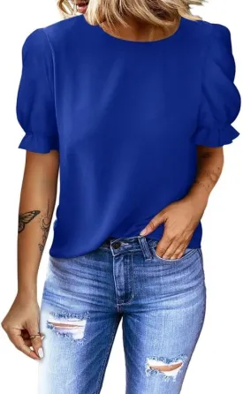 Dokotoo Womens Tops Trendy 2025 Spring Summer Short Sleeve Shirts Business Casual Dressy Blouses