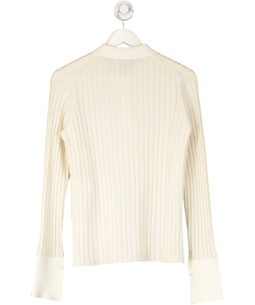 EROS Cream Cashmere Blend Button Through Ribbed Top UK M