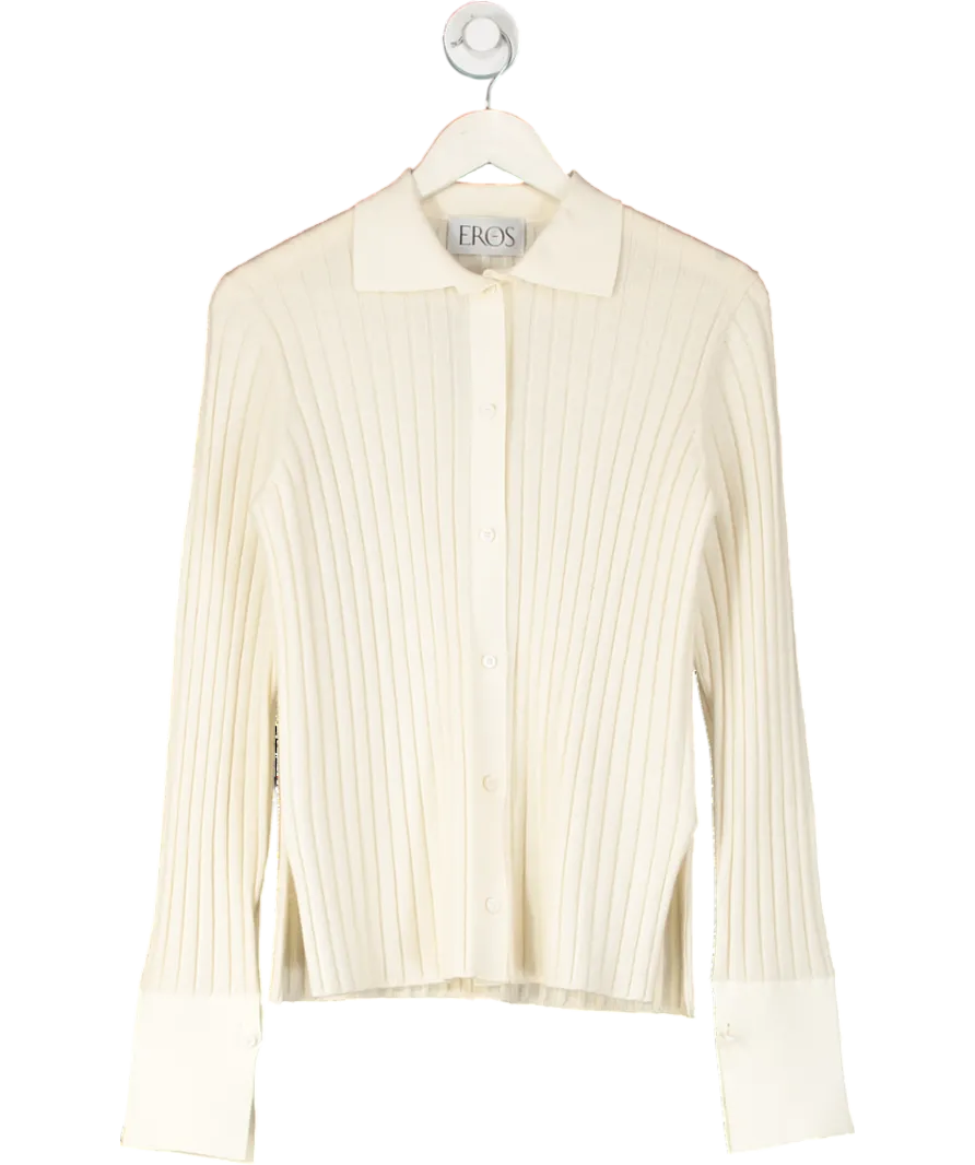 EROS Cream Cashmere Blend Button Through Ribbed Top UK M