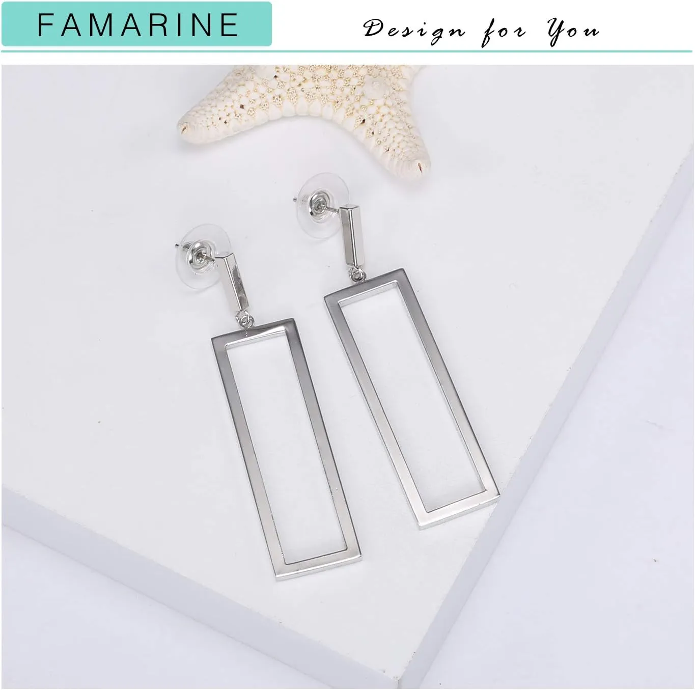 FAMARINE Gold Silver Black Rectangle Geometric Drop Dangle Earrings for Women Fashion Prom Jewelry