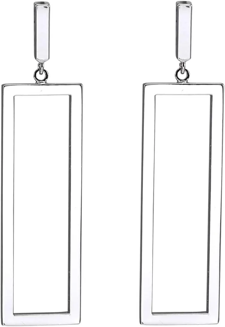 FAMARINE Gold Silver Black Rectangle Geometric Drop Dangle Earrings for Women Fashion Prom Jewelry