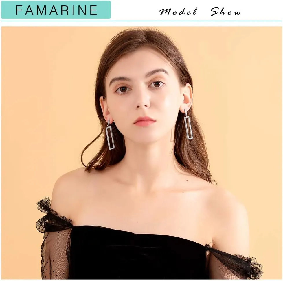 FAMARINE Gold Silver Black Rectangle Geometric Drop Dangle Earrings for Women Fashion Prom Jewelry