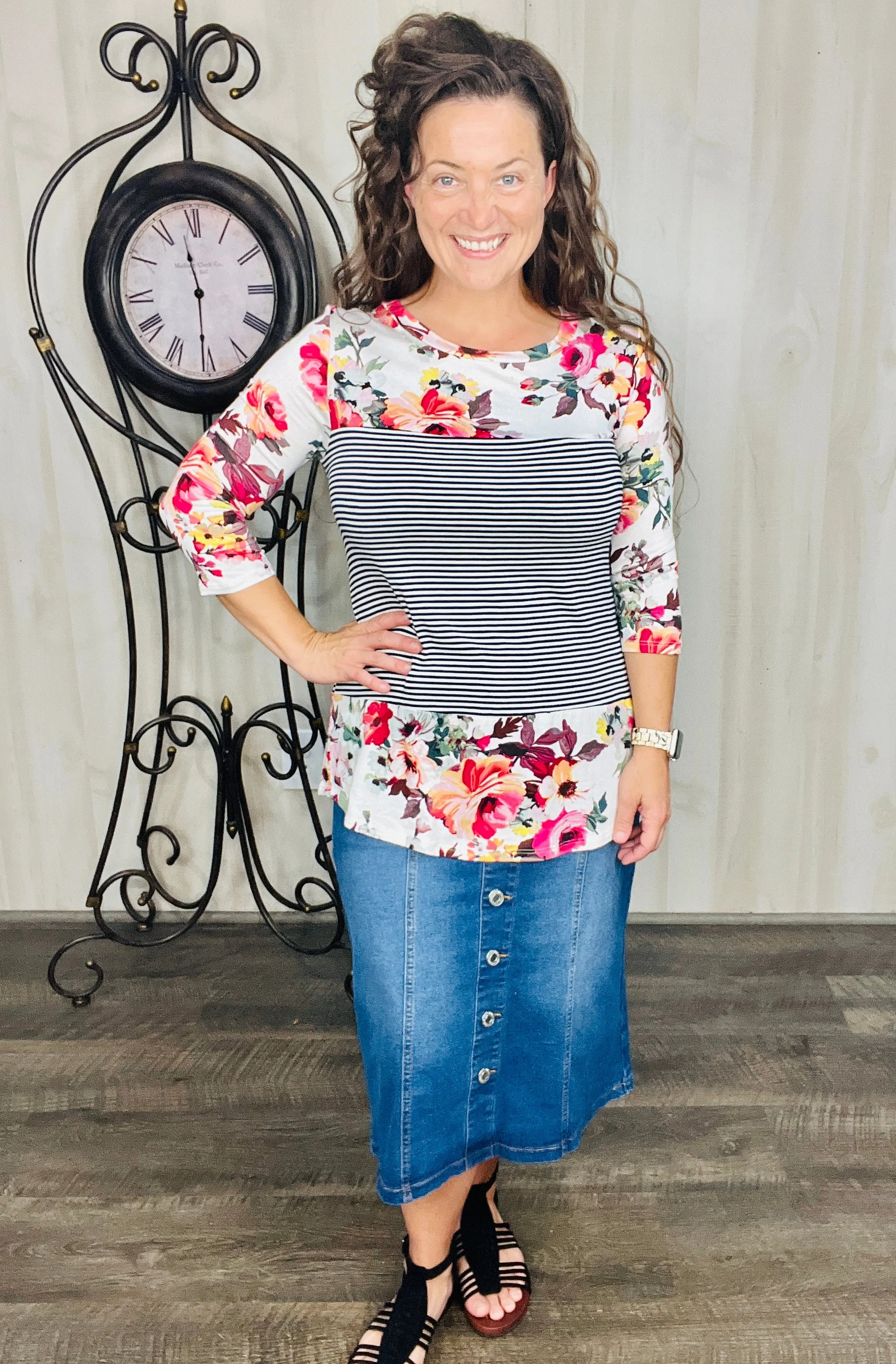 Floral Pin Stripe Top