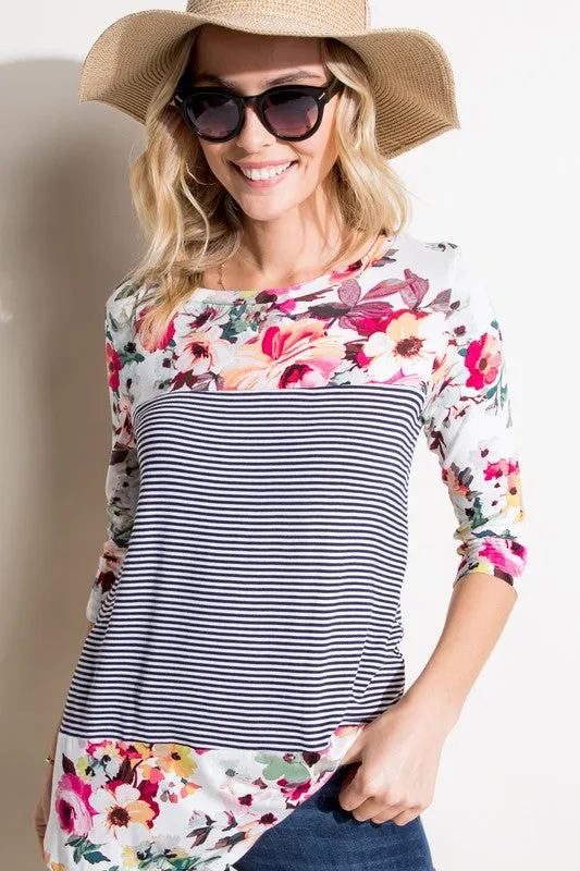 Floral Pin Stripe Top