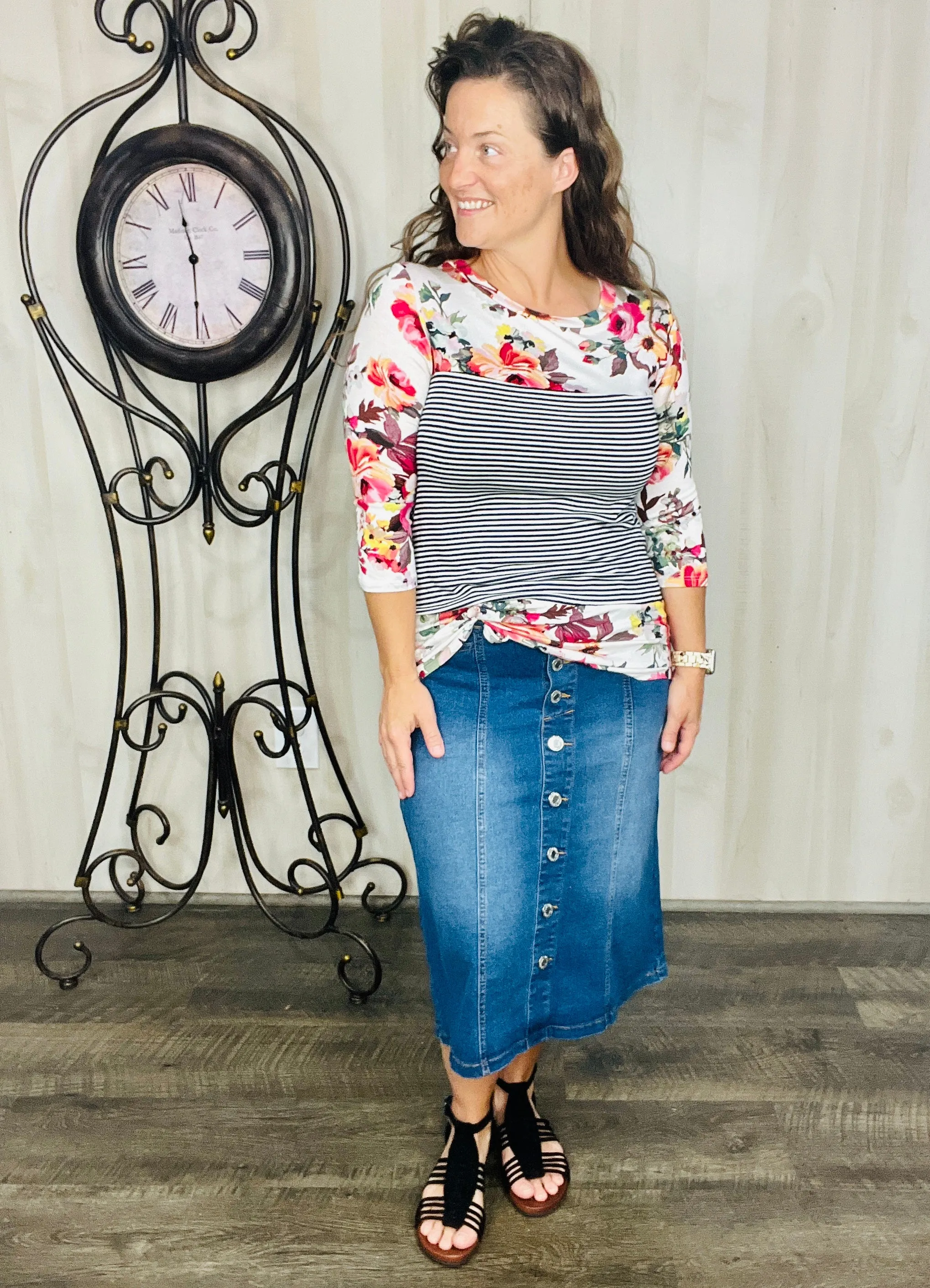 Floral Pin Stripe Top
