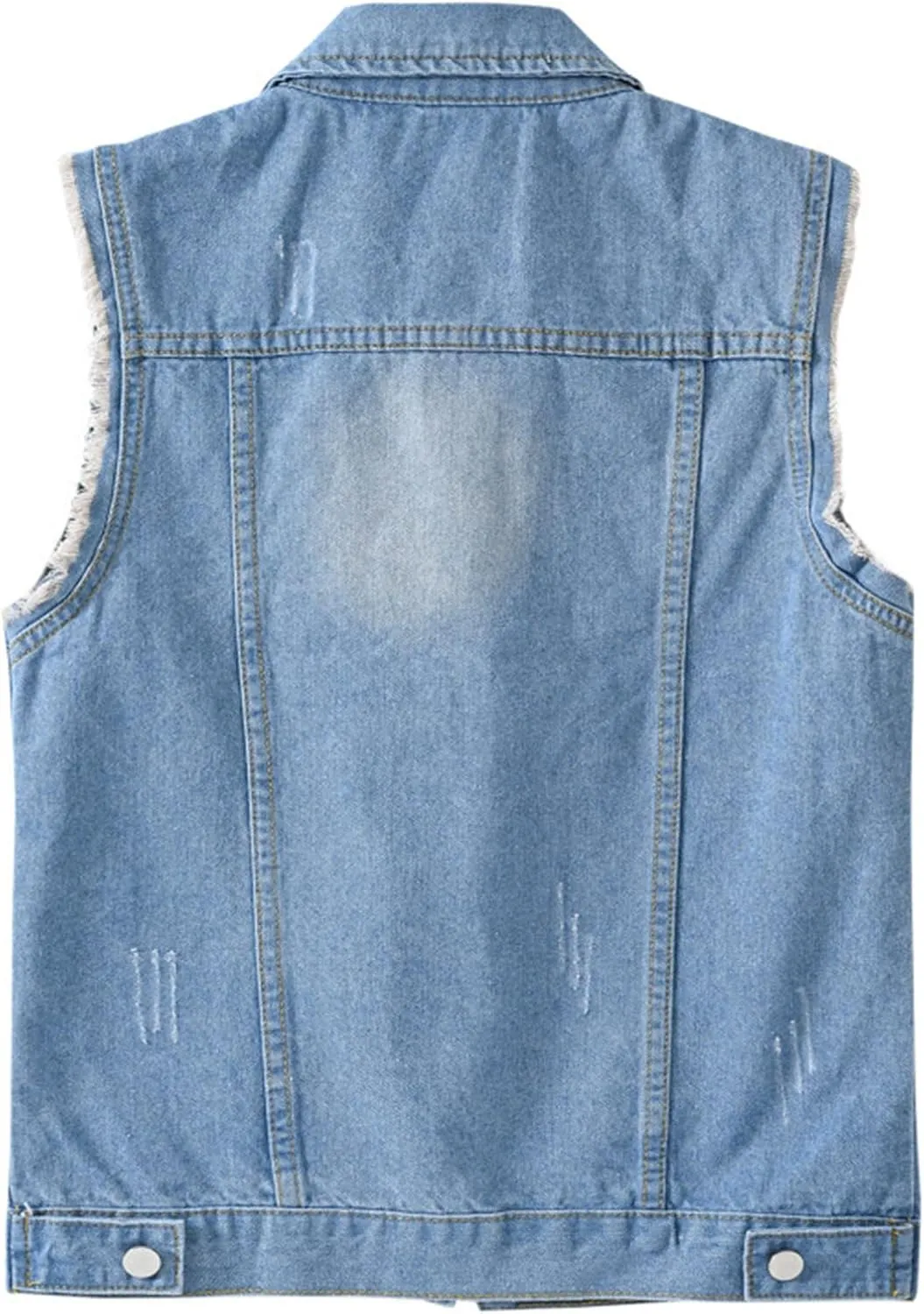 HALITOSS Women's Buttoned Washed Denim Jacket Sleeveless Crop Vest 6 Color