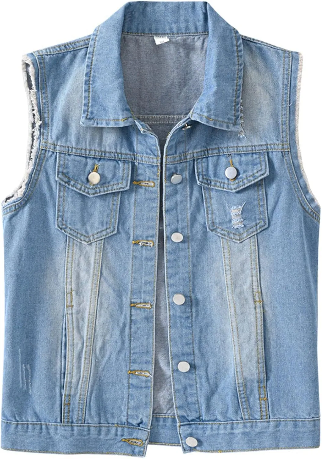 HALITOSS Women's Buttoned Washed Denim Jacket Sleeveless Crop Vest 6 Color