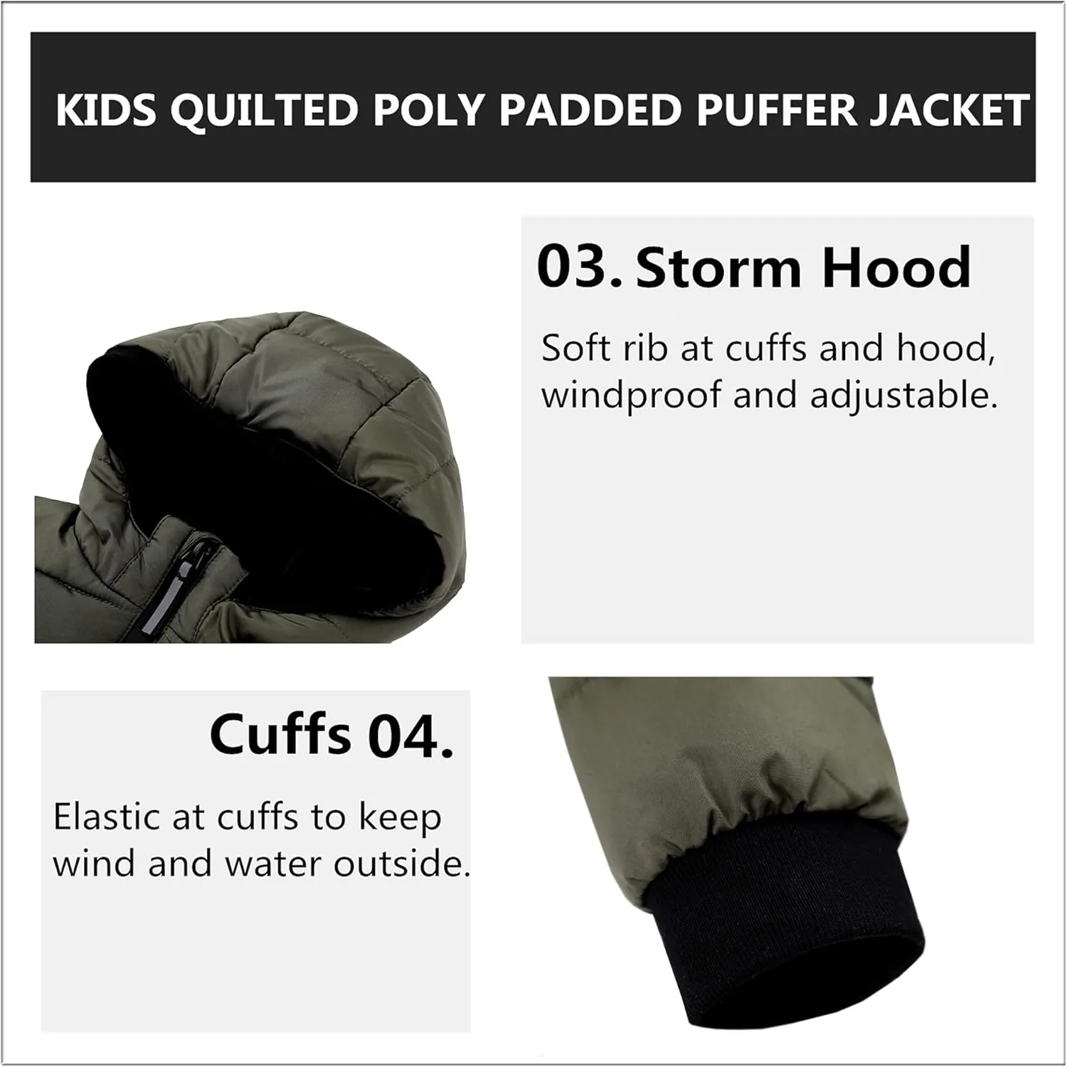 Hiheart Boys Girls Thick Padded Winter Coat Warm Hooded Jacket