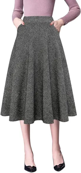 IDEALSANXUN Wool Skirts for Womens High Waist Aline Pleated Midi Skirts