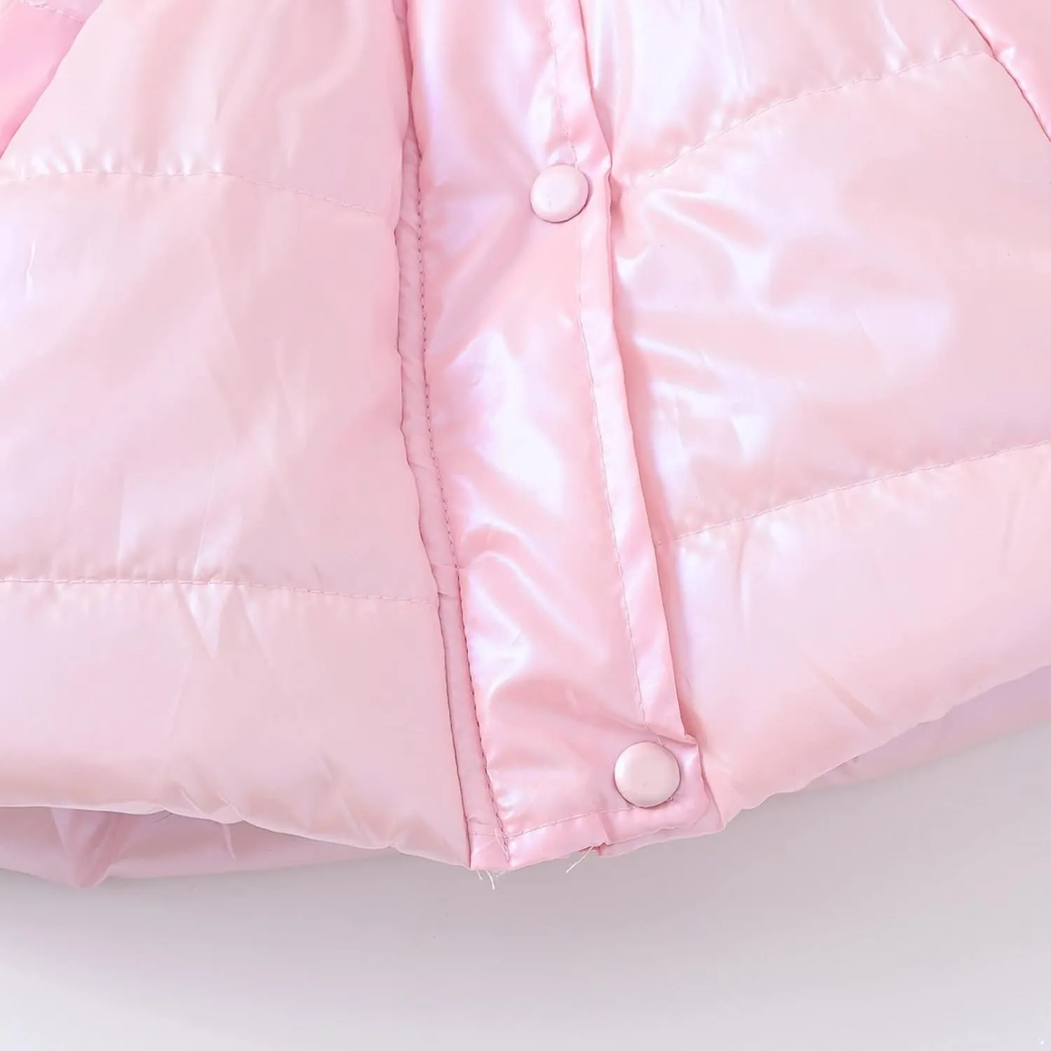 Kids Girls Medium Long Puffer Jacket Metallic Glitter Long Sleeve Winter Coat with Faux Fur Hooded
