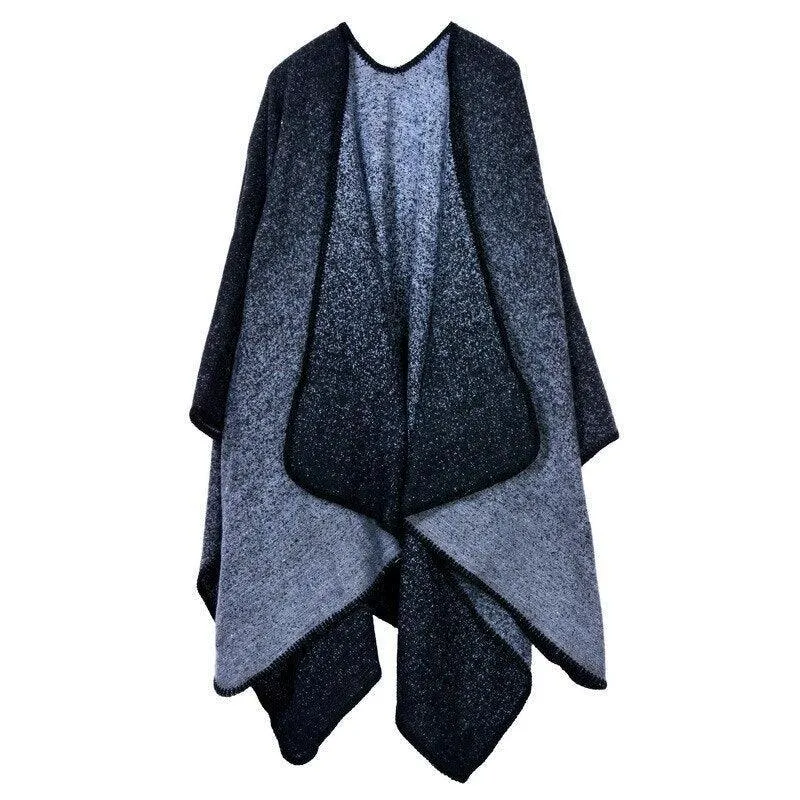 Lattice Women Travel Shawl Imitation Cashmere European  National Style Fork Thickened Cloak Ponchos Capes