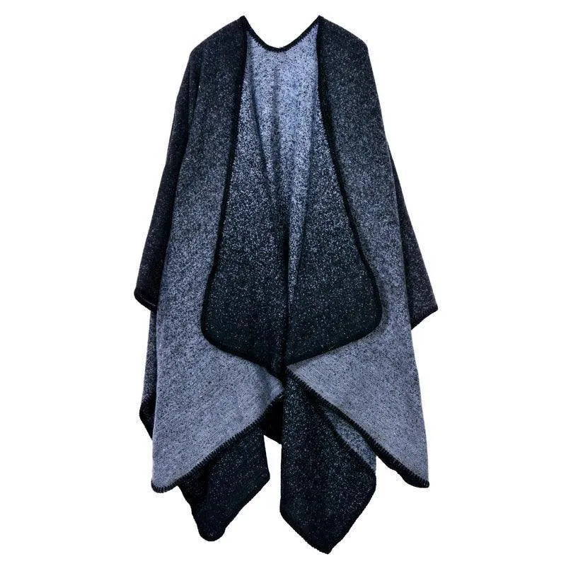Lattice Women Travel Shawl Imitation Cashmere European  National Style Fork Thickened Cloak Ponchos Capes