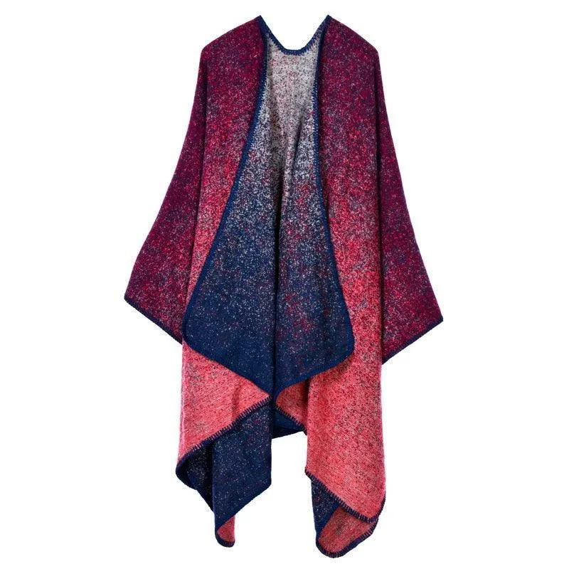 Lattice Women Travel Shawl Imitation Cashmere European  National Style Fork Thickened Cloak Ponchos Capes