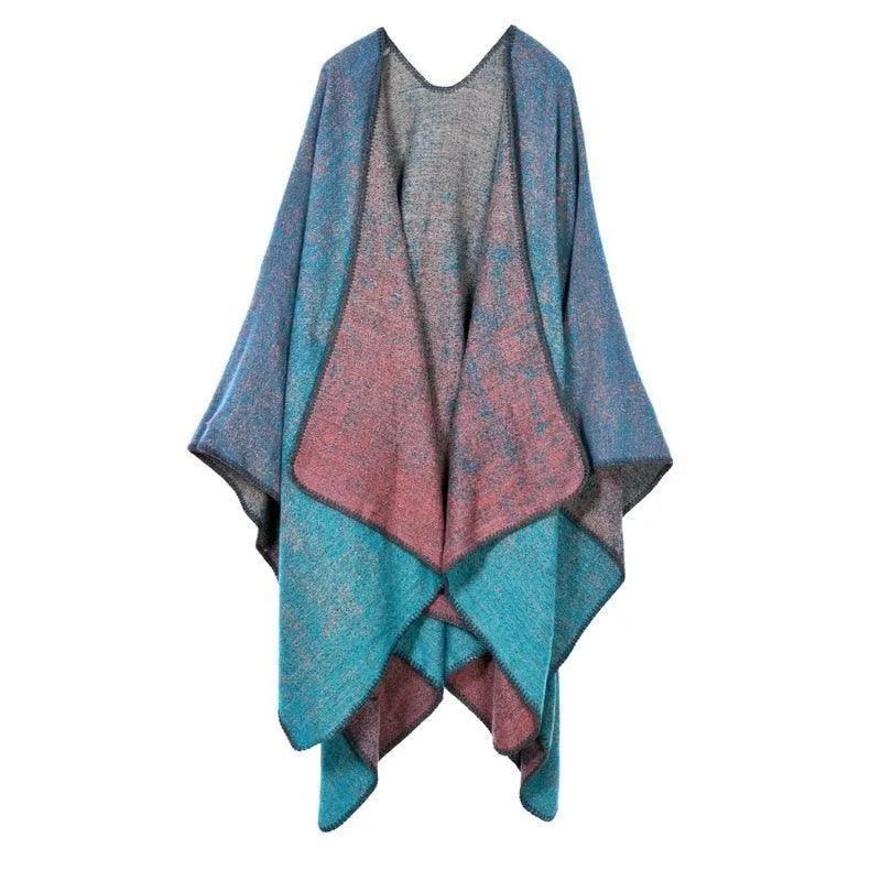 Lattice Women Travel Shawl Imitation Cashmere European  National Style Fork Thickened Cloak Ponchos Capes