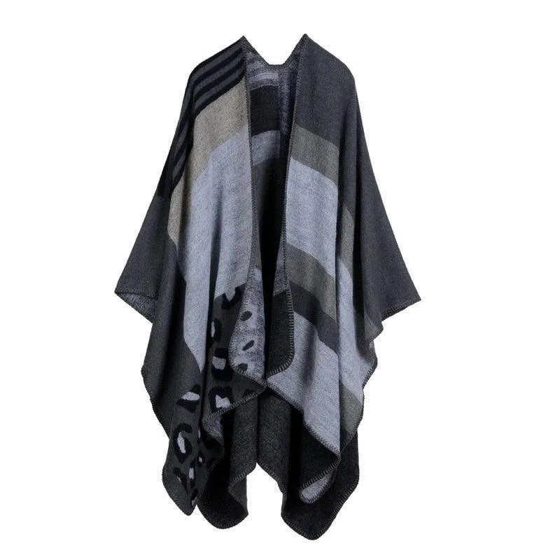 Lattice Women Travel Shawl Imitation Cashmere European  National Style Fork Thickened Cloak Ponchos Capes