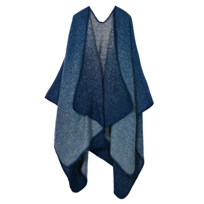 Lattice Women Travel Shawl Imitation Cashmere European  National Style Fork Thickened Cloak Ponchos Capes