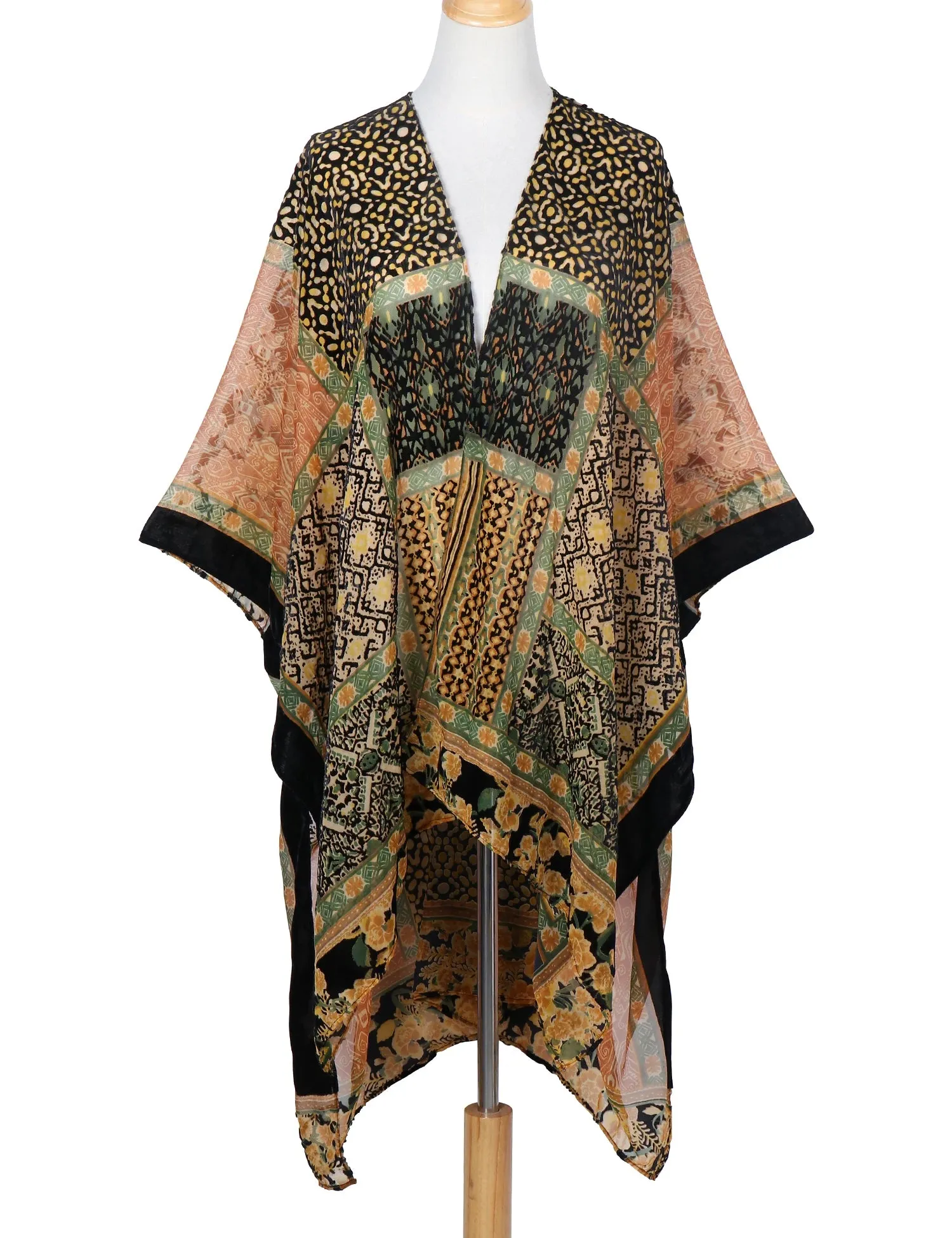 Lida- the 1920s Inspired Burnout Velvet Fringed Kimono 36 Colors and Styles