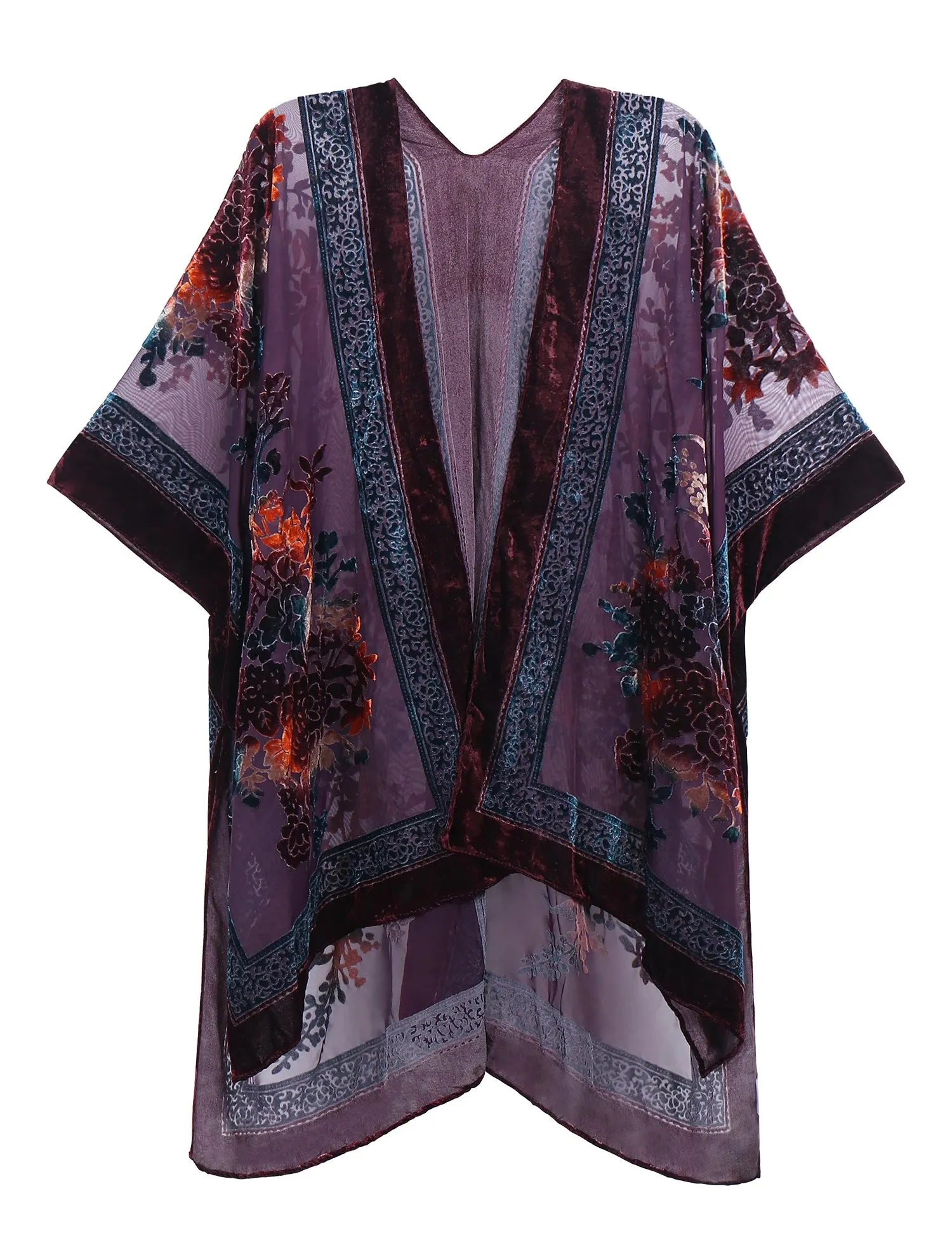 Lida- the 1920s Inspired Burnout Velvet Fringed Kimono 36 Colors and Styles