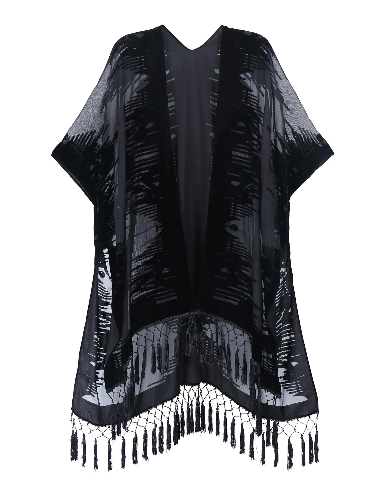 Lida- the 1920s Inspired Burnout Velvet Fringed Kimono 36 Colors and Styles