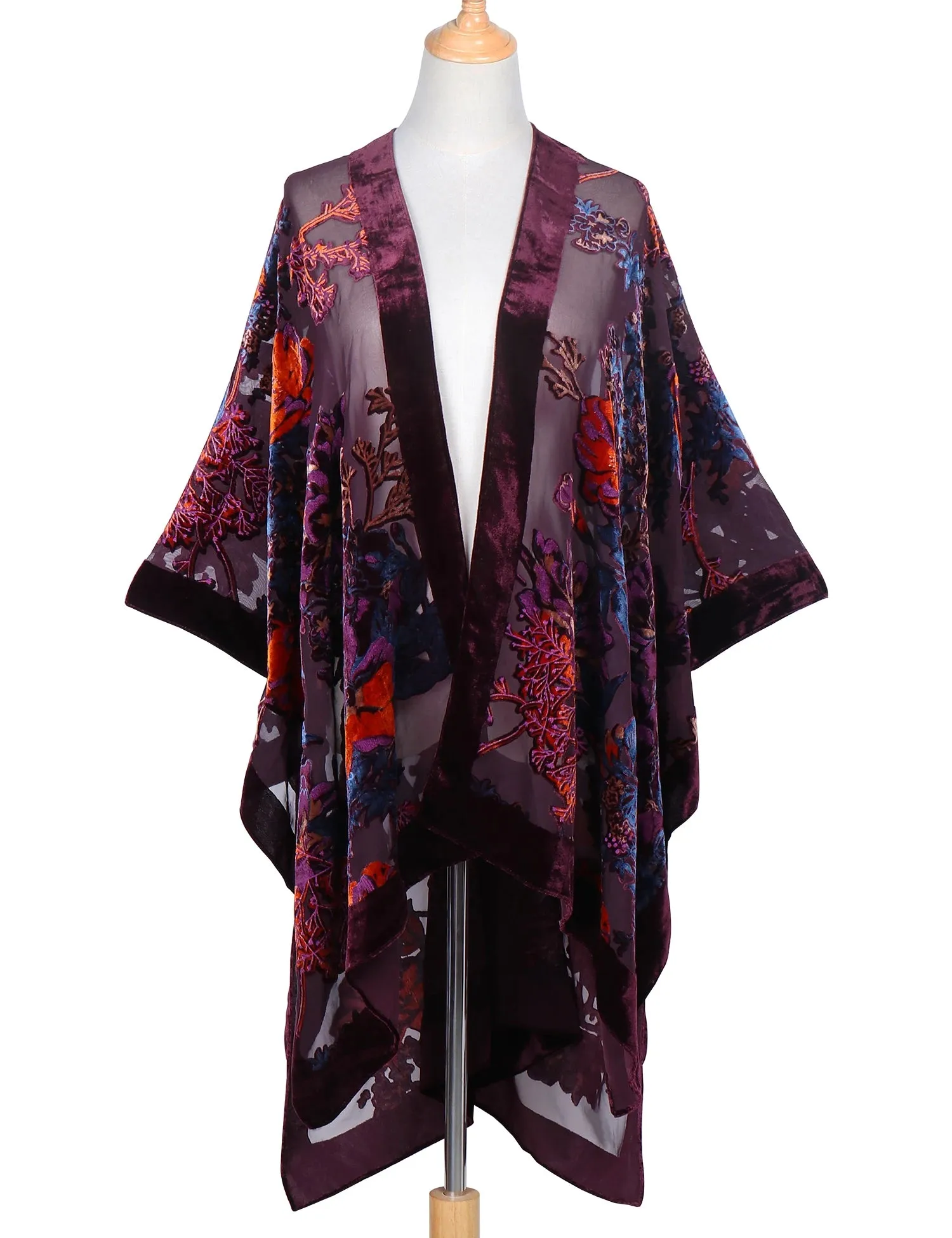 Lida- the 1920s Inspired Burnout Velvet Fringed Kimono 36 Colors and Styles
