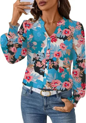 LOMON Button Down Shirt Women Fall Lantern Long Sleeve Blouses Casual Shirts