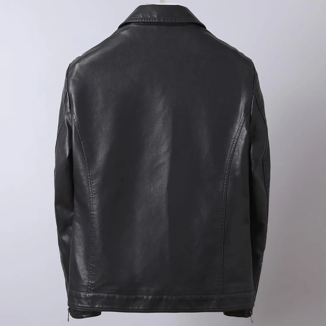 Mens Casual Stand Collar Slim Fit Faux Leather Jacket Biker Motorcycle Jacket