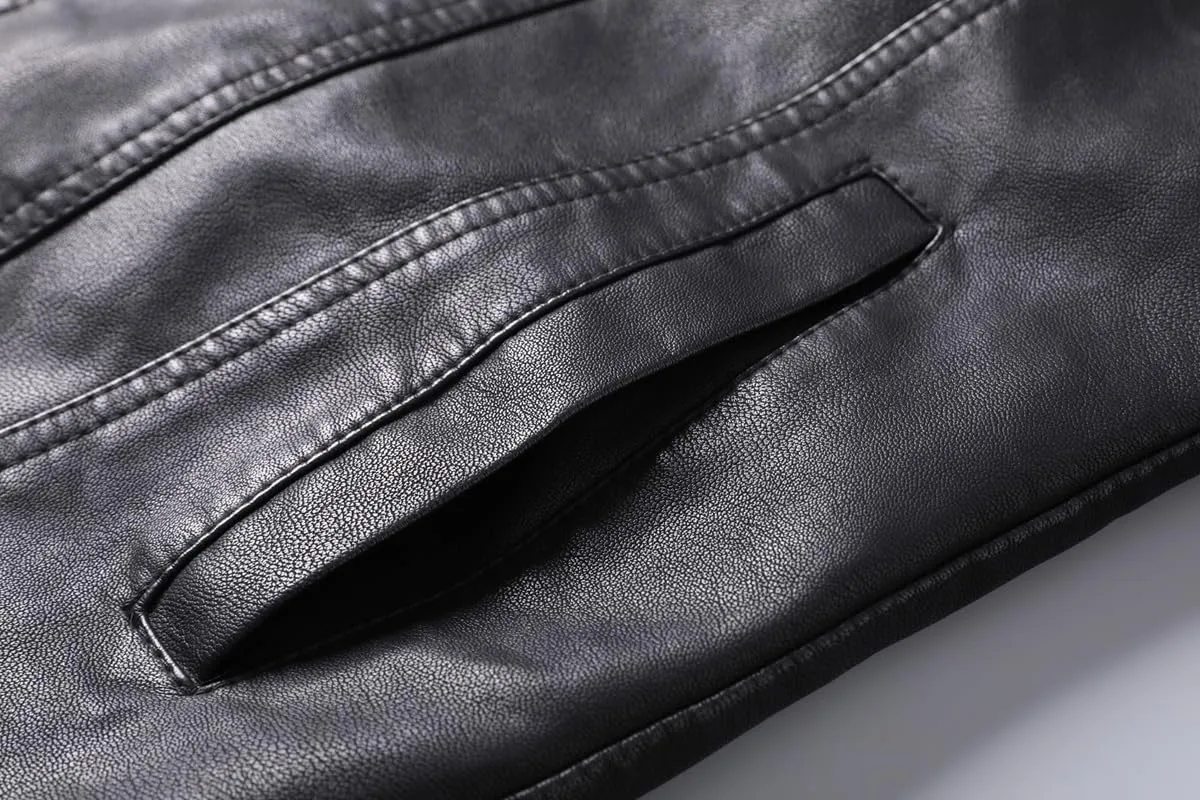 Mens Casual Stand Collar Slim Fit Faux Leather Jacket Biker Motorcycle Jacket