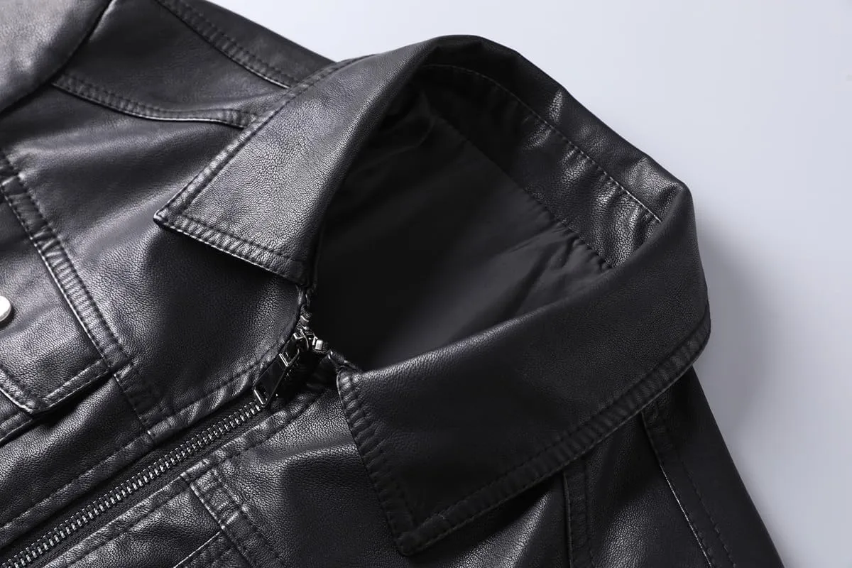 Mens Casual Stand Collar Slim Fit Faux Leather Jacket Biker Motorcycle Jacket